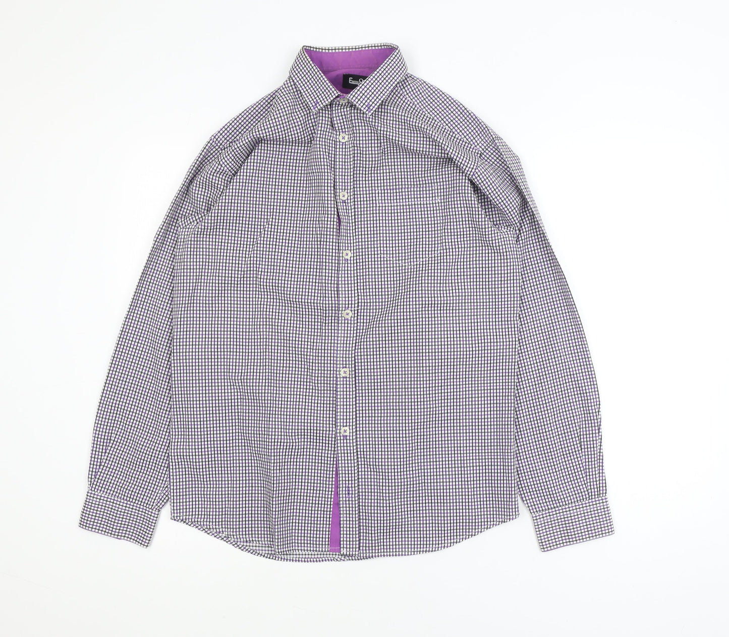Eighteen 87 Boys Purple Check Long Sleeve School Dress Shirt 15-16 Years
