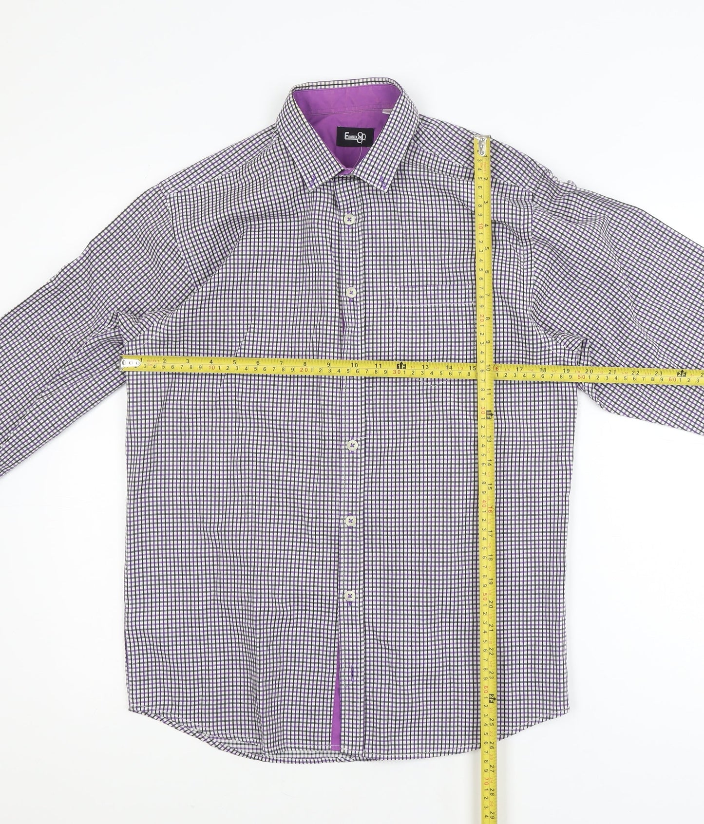 Eighteen 87 Boys Purple Check Long Sleeve School Dress Shirt 15-16 Years