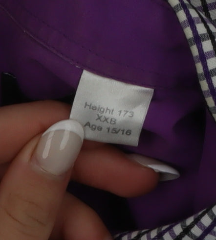 Eighteen 87 Boys Purple Check Long Sleeve School Dress Shirt 15-16 Years