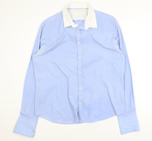 River Island Men's Blue XL Long Sleeve Collared Polo Shirt