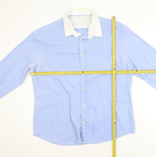 River Island Men's Blue XL Long Sleeve Collared Polo Shirt