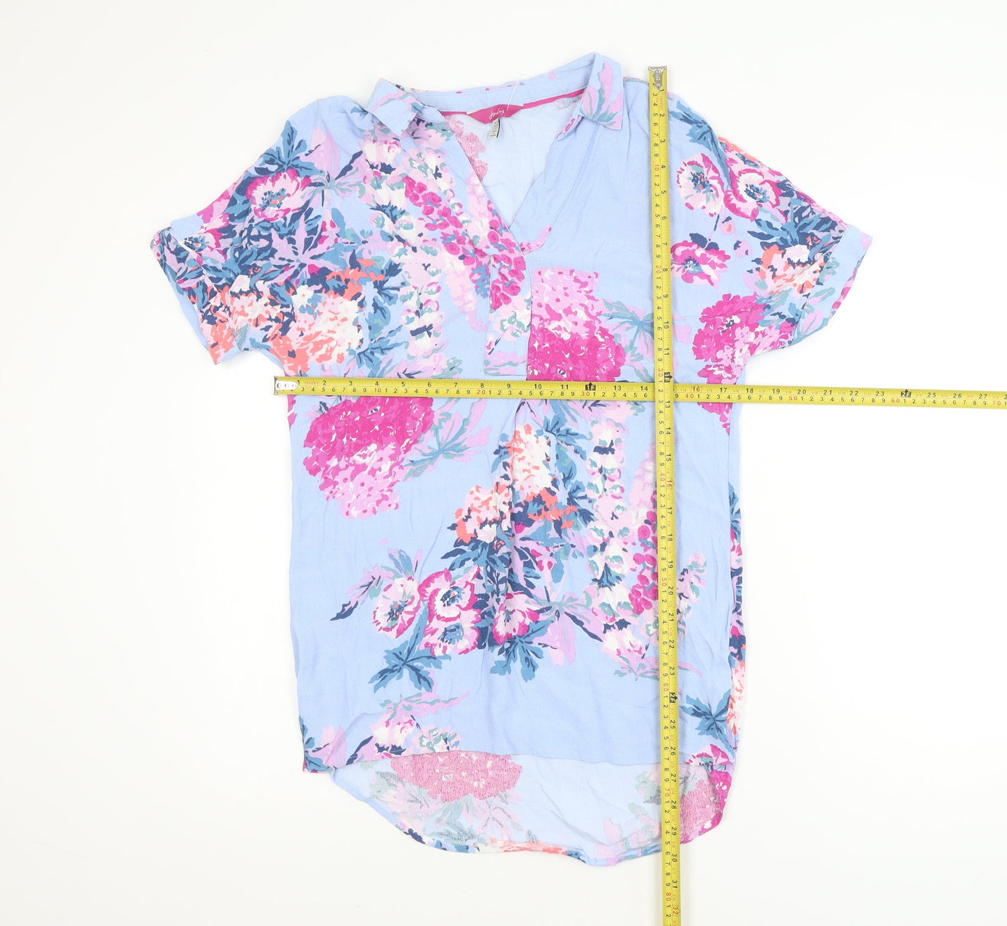Joules Women's Blue Floral Viscose Tunic Blouse Size 8