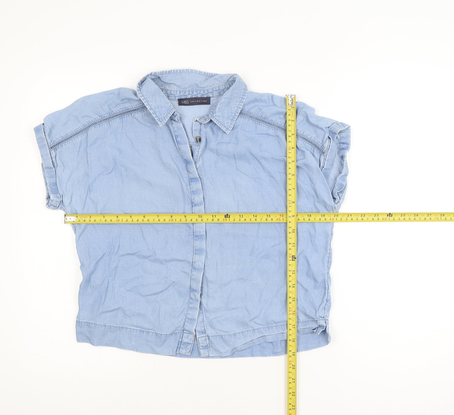 Marks and Spencer Women’s Blue Cropped Button-Up Denim Shirt Size 8 Petite