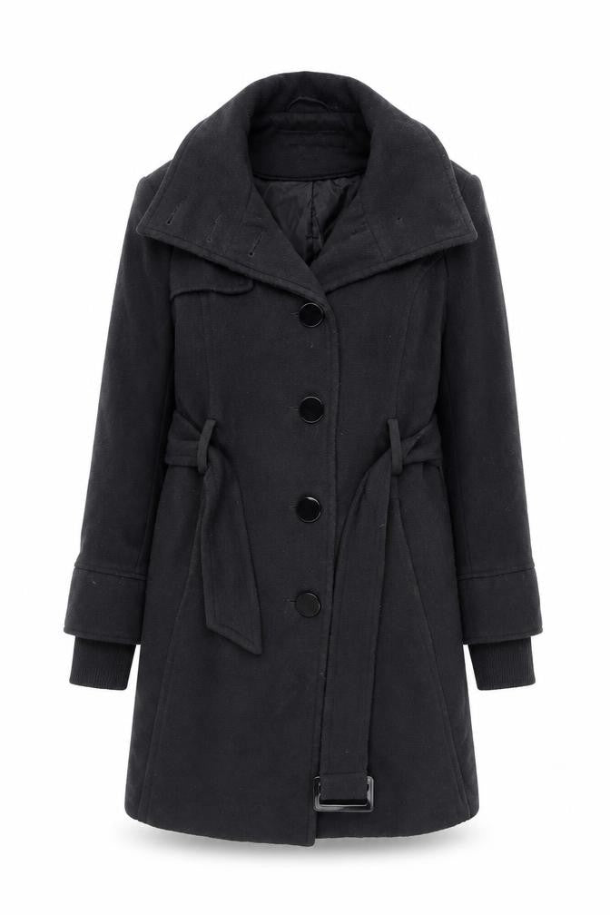 Lavoro Women's Black Wool Blend Belted Trench Coat Size 12