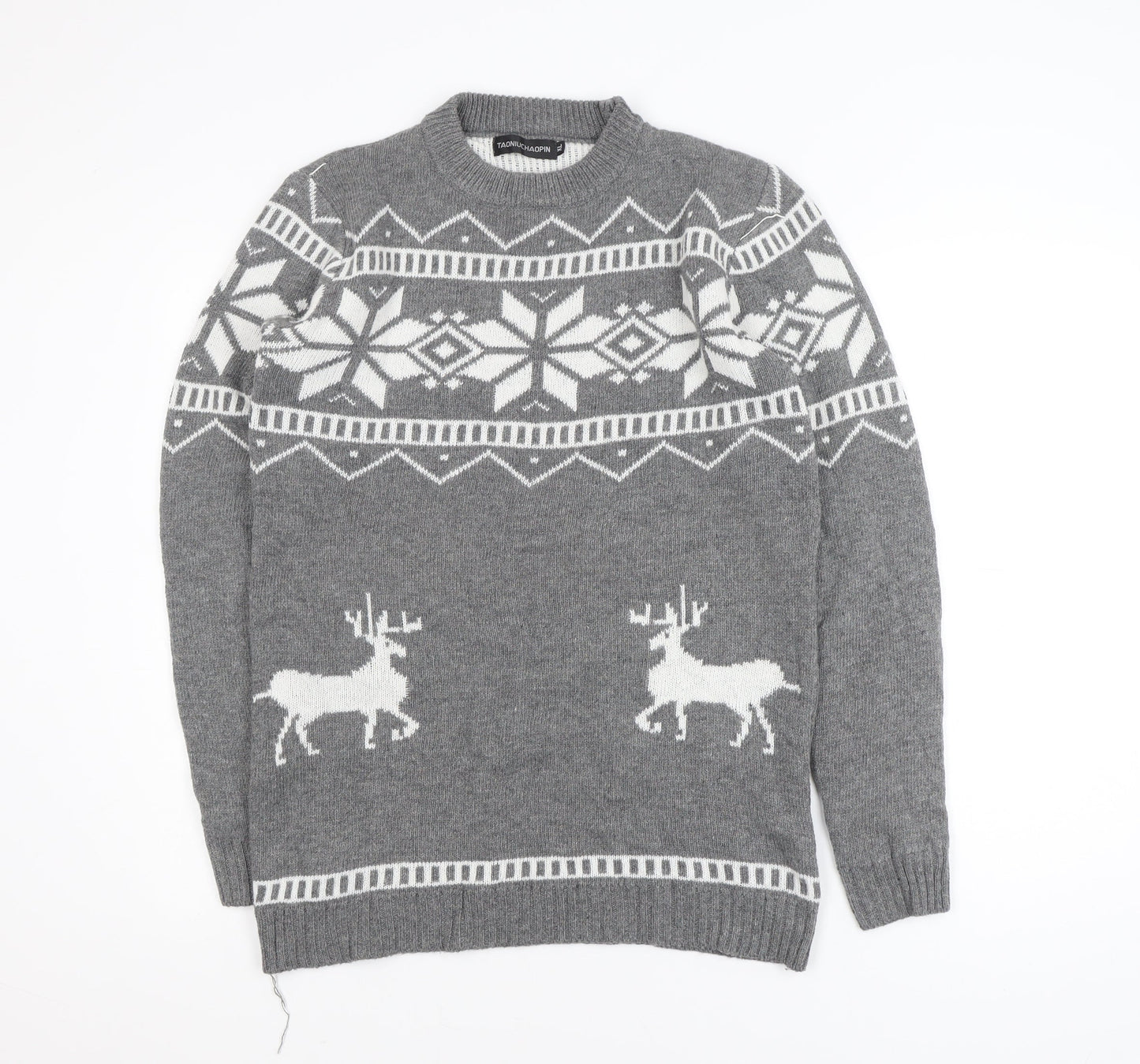 TAONIUCHAOPIN Men's Grey XL Fair Isle Christmas Pullover Jumper