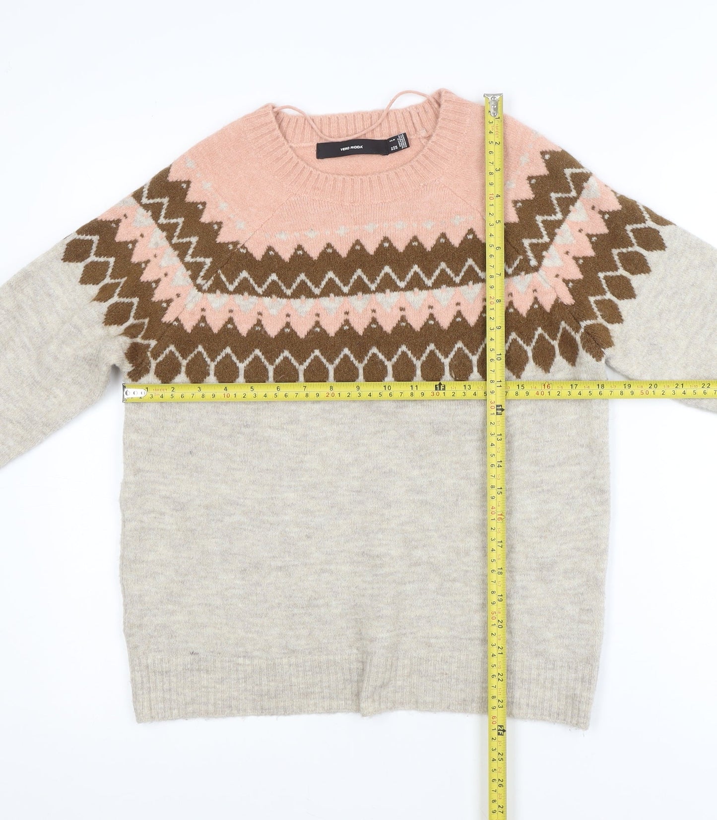 Vero Moda Women's Beige Fair Isle Wool Blend Knit Jumper Size S