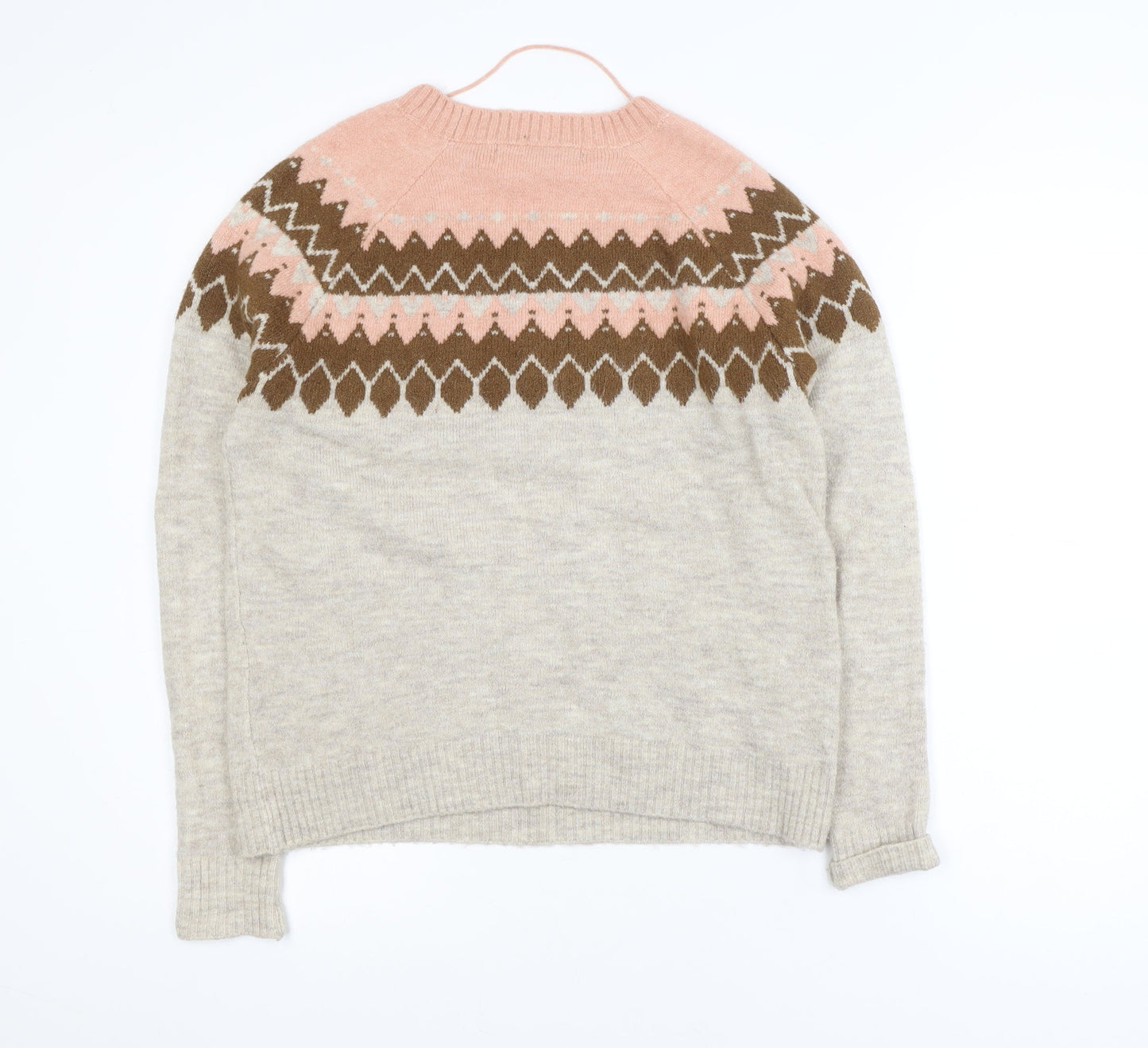 Vero Moda Women's Beige Fair Isle Wool Blend Knit Jumper Size S