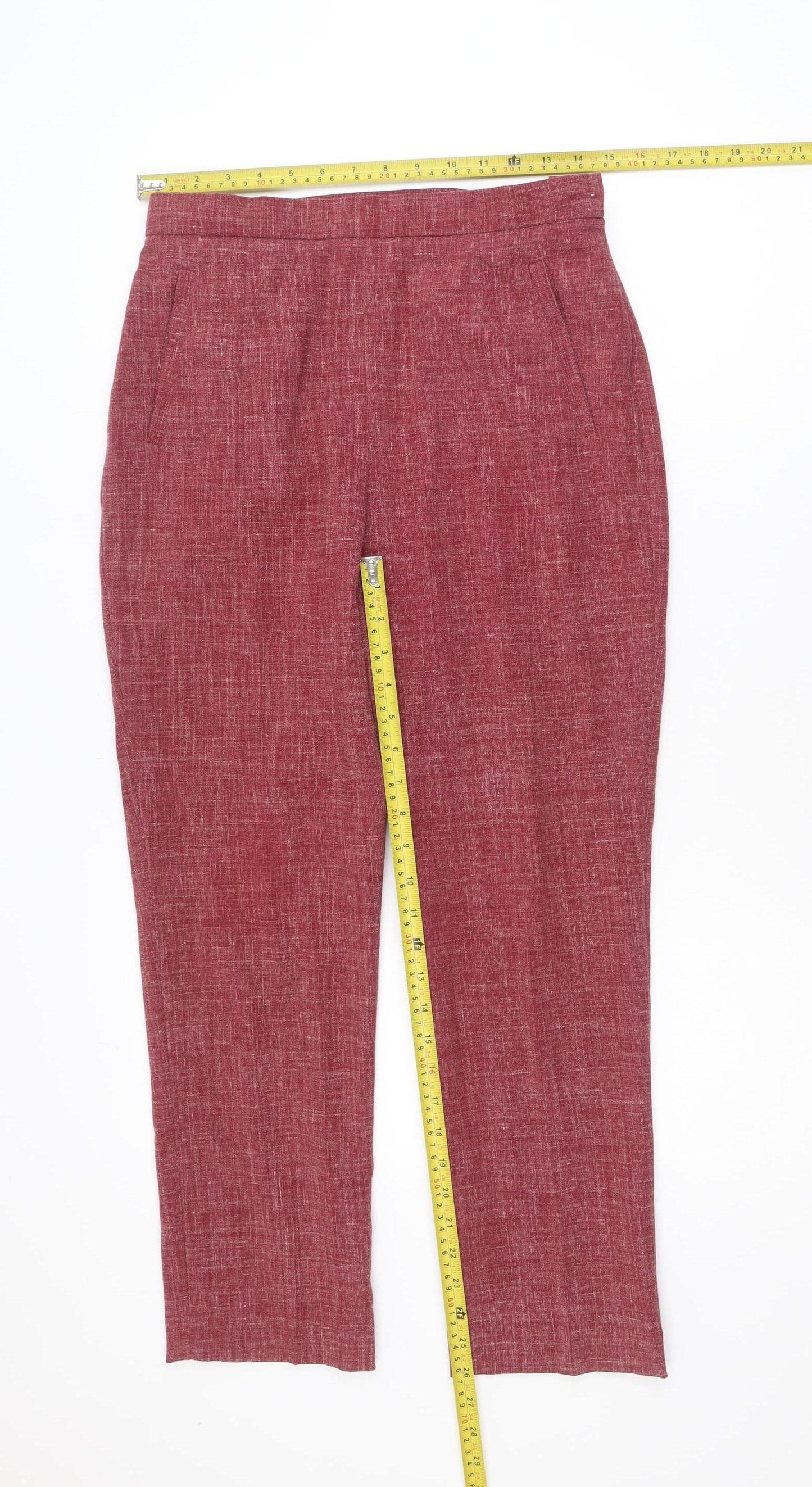 Eastex Women's Red Linen Blend Straight Leg Trousers Size 10