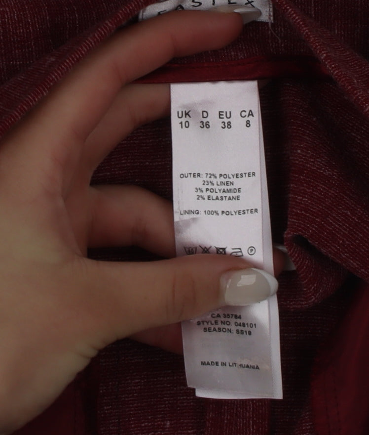 Eastex Women's Red Linen Blend Straight Leg Trousers Size 10