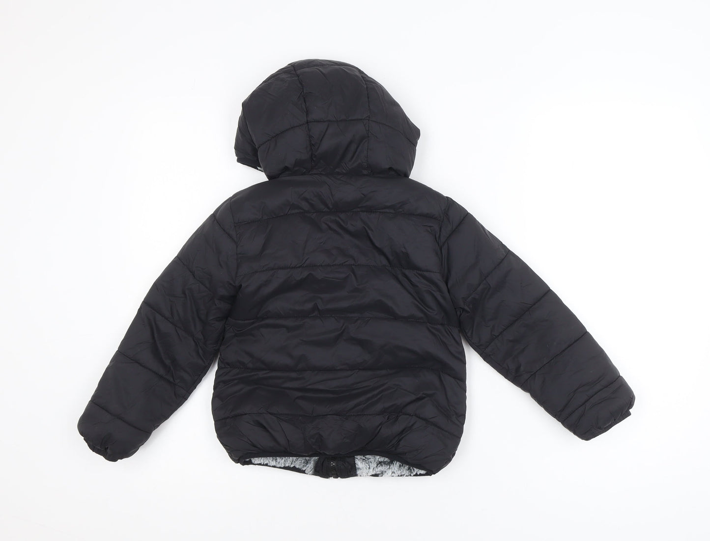 St. Bernard Boys Black Puffer Jacket 5-6 Years Hooded Faux Fur Lined Winter Coat