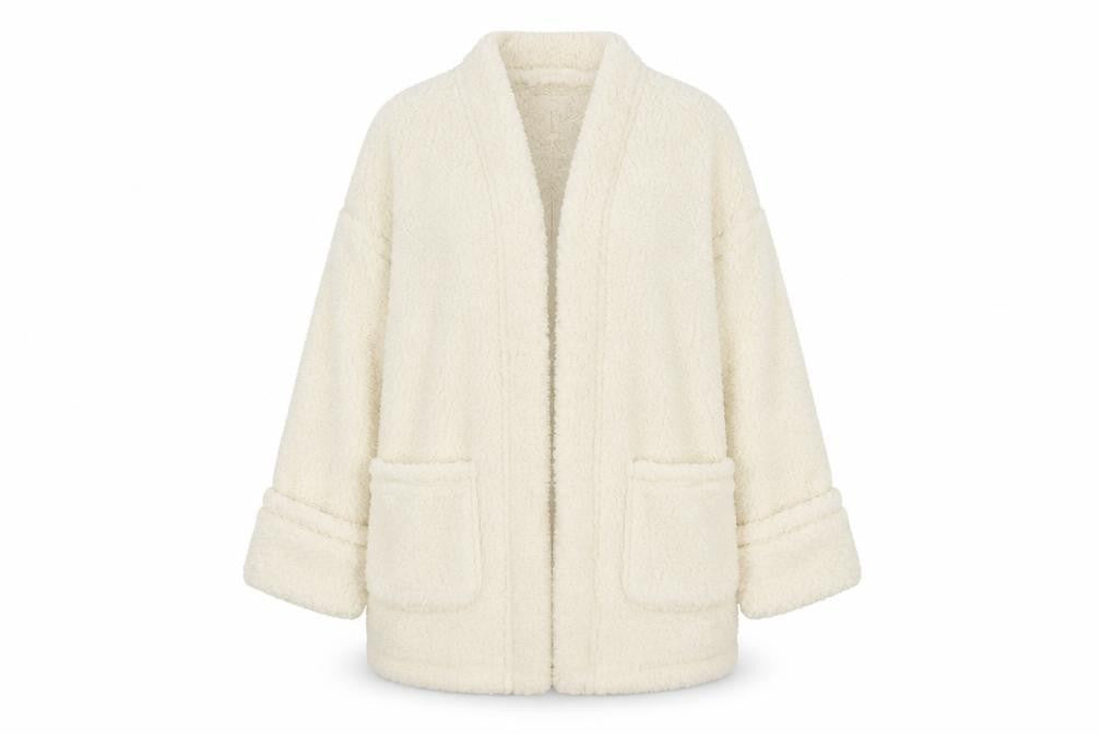 Marks & Spencer Women Ivory Fleece Coatigan L Relaxed Fit Open Front