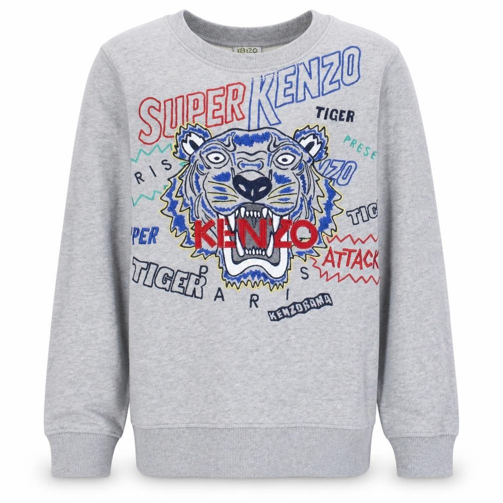 Kenzo Kids Grey Embroidered Tiger Sweatshirt Boys 14 Years Regular Fit