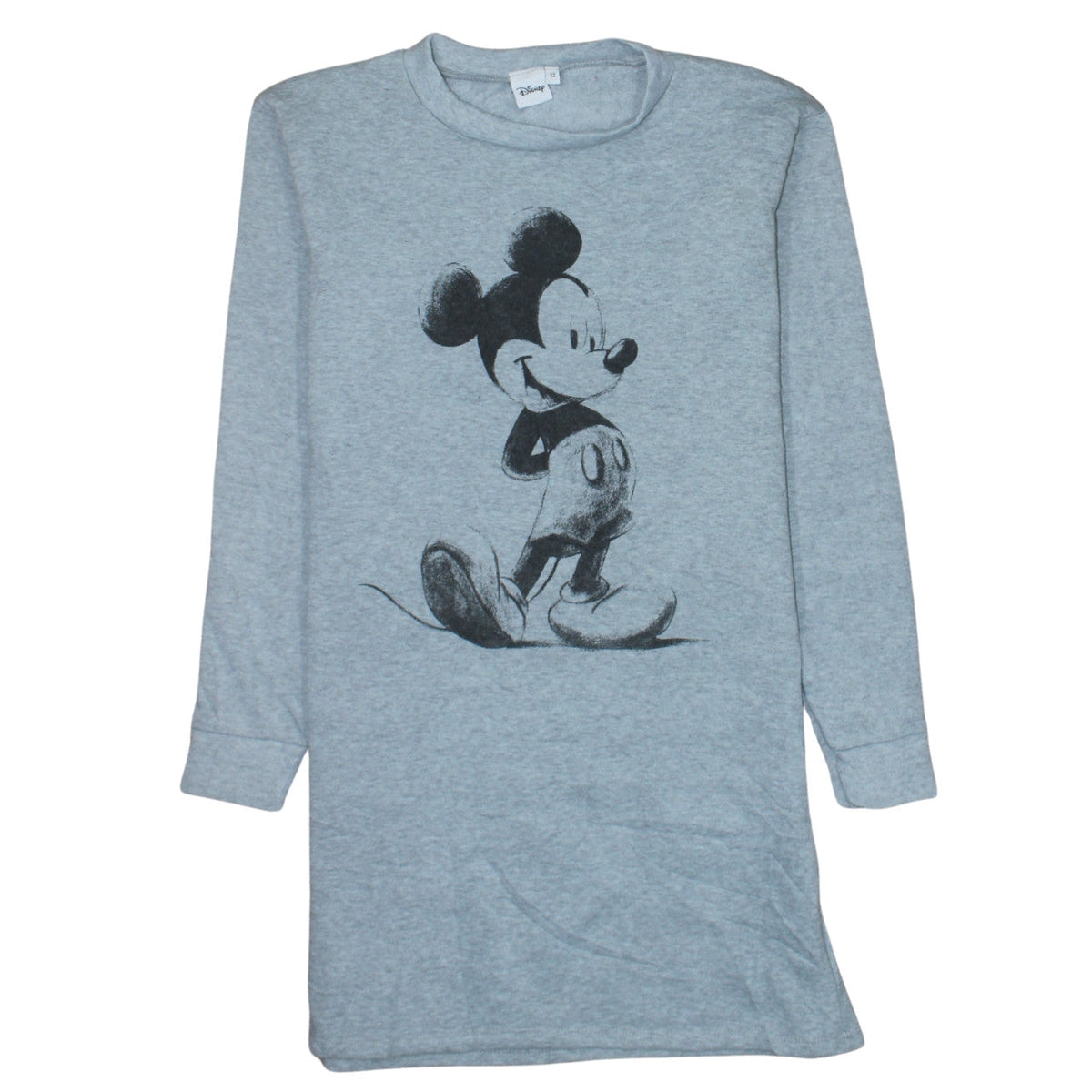 Front view of Disney Women Grey, size 12, Mickey Mouse Long Sleeve T-Shirt Dress