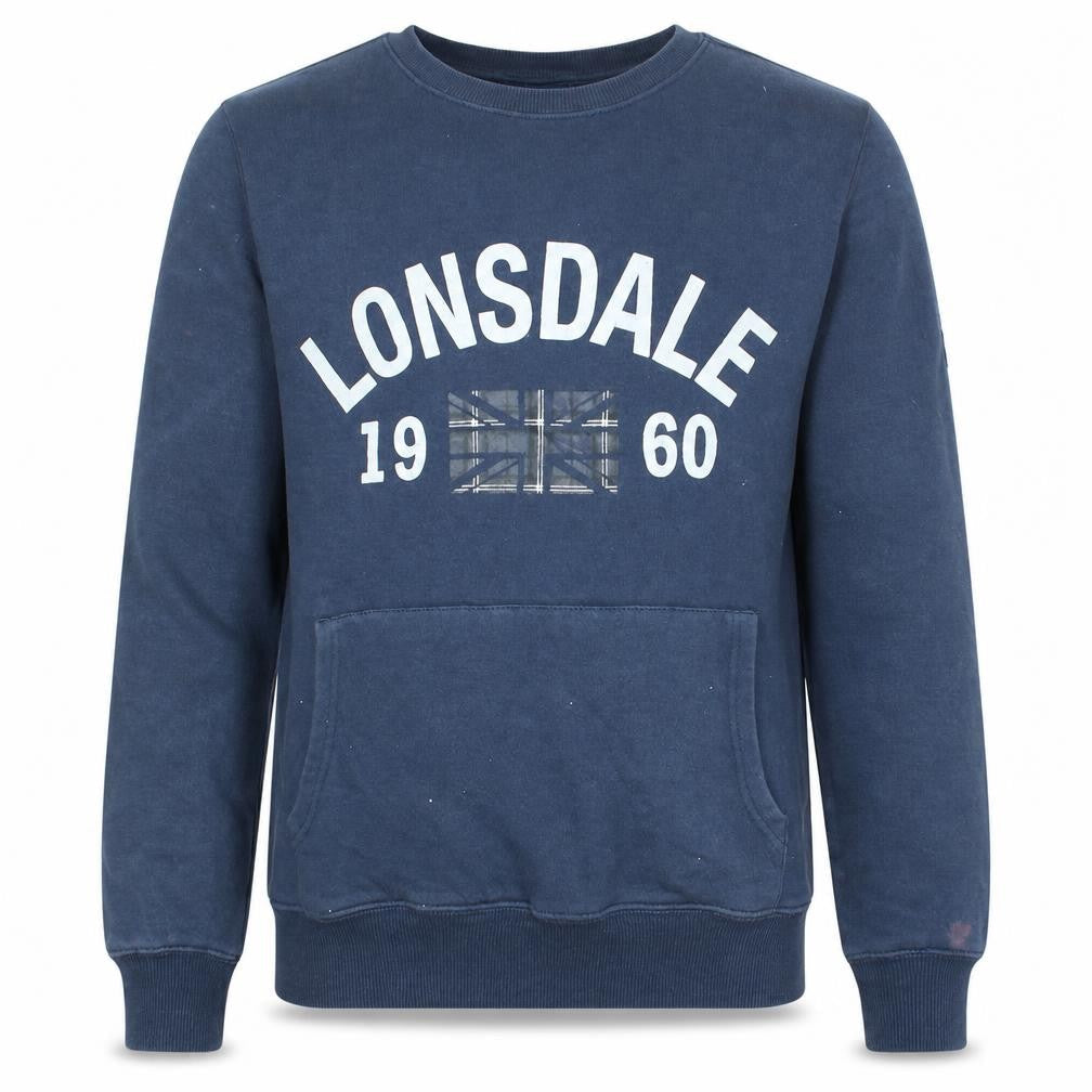 Lonsdale Men’s Blue Sweatshirt S Regular Fit Crew Neck Logo Pullover