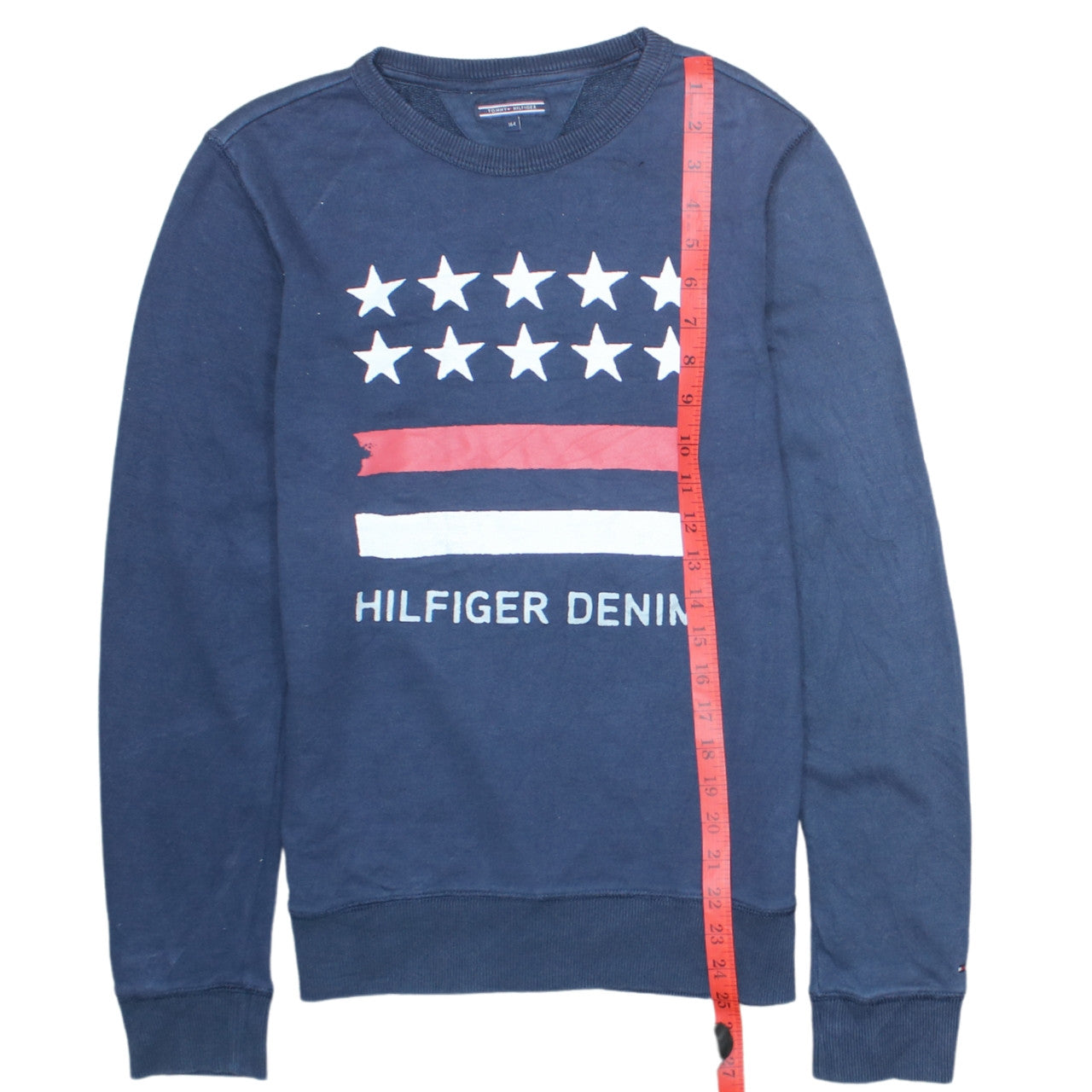 Tommy Hilfiger Boys Navy Sweatshirt Size 164 Graphic Stars Logo Pullover