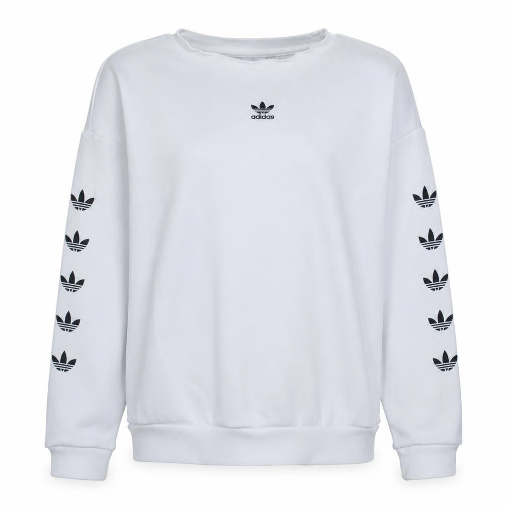 Adidas Womens White Relaxed Fit Crew Neck Logo Sweatshirt XS