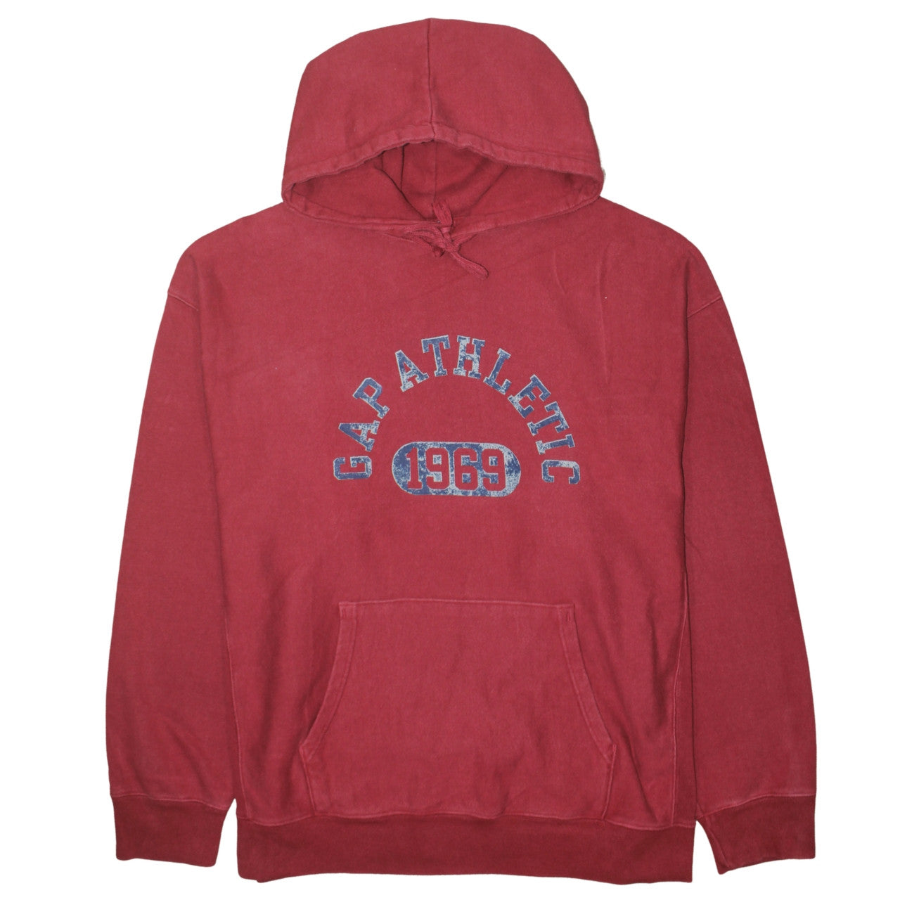GAP Men's Red Pullover Hoodie XL 1969 Athletic Fleece Graphic Sweatshirt