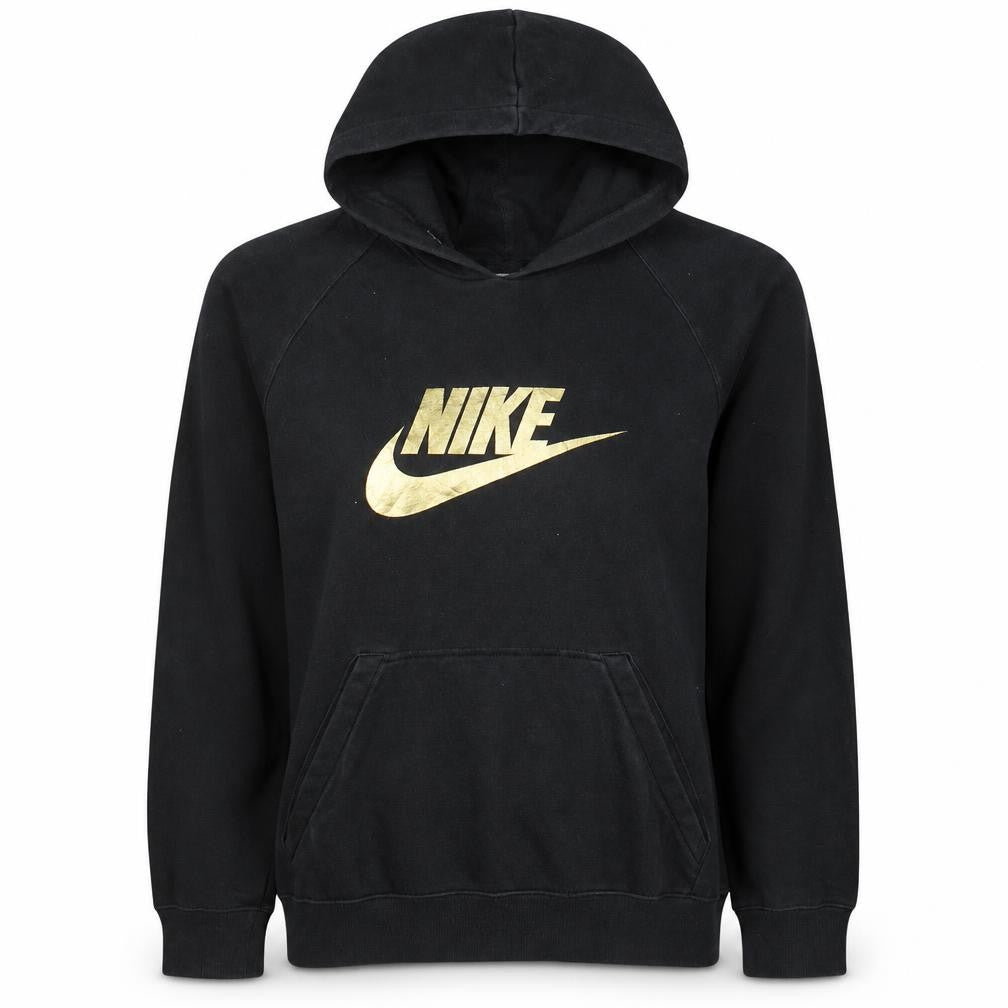 Nike Womens Black Gold Logo Pullover Hoodie Size M Cotton Blend