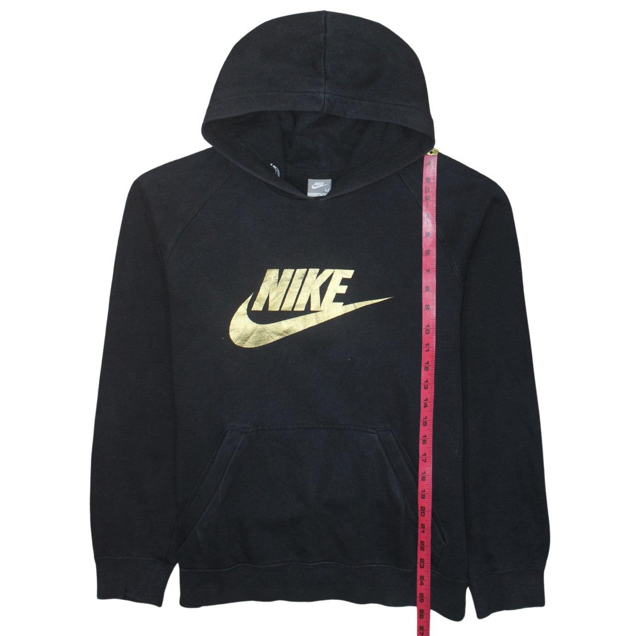 Nike Womens Black Gold Logo Pullover Hoodie Size M Cotton Blend