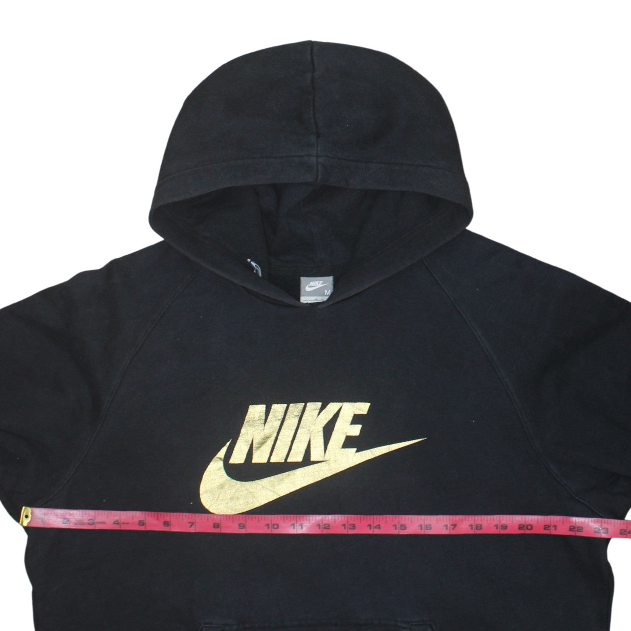 Nike Womens Black Gold Logo Pullover Hoodie Size M Cotton Blend