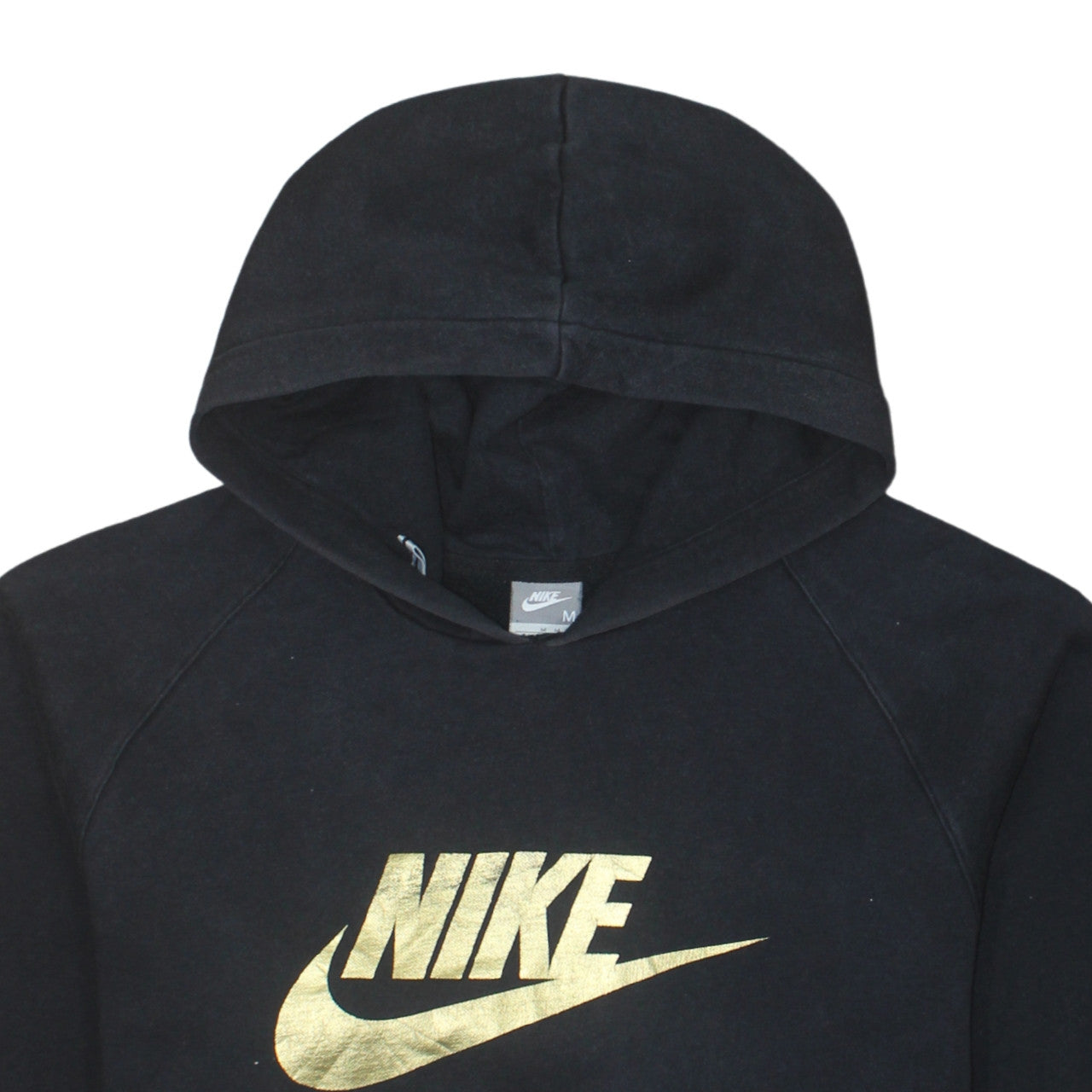 Nike Womens Black Gold Logo Pullover Hoodie Size M Cotton Blend