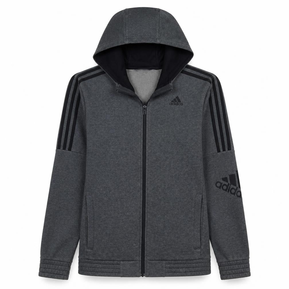 Front view of adidas Men's Grey Full Zip Hoodie Small Sportswear Jacket