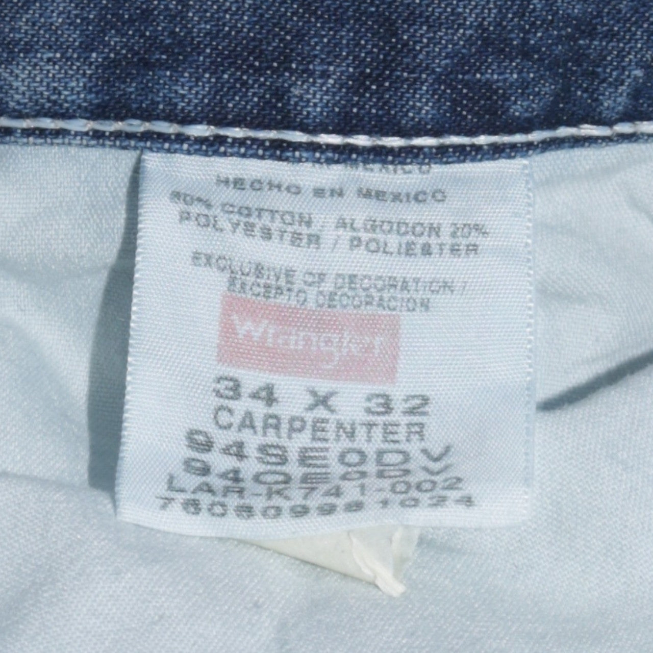 Wrangler Men's Blue 34x32 Carpenter Straight Leg Denim Jeans
