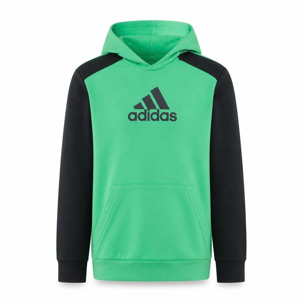 Front view of Adidas boys’ green black pullover hoodie 15-16 years cotton blend sportswear