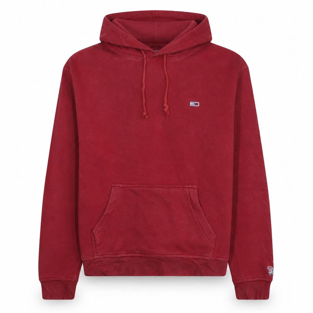 Tommy Jeans Men's Red Pullover Hoodie Size M Classic Logo Cotton Blend