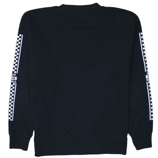 Vans Womens Black Medium Pullover Sweatshirt Check Logo Crew Neck