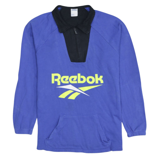 Reebok Mens Blue 1/2 Zip Collared Logo Sweatshirt L Retro Sportswear