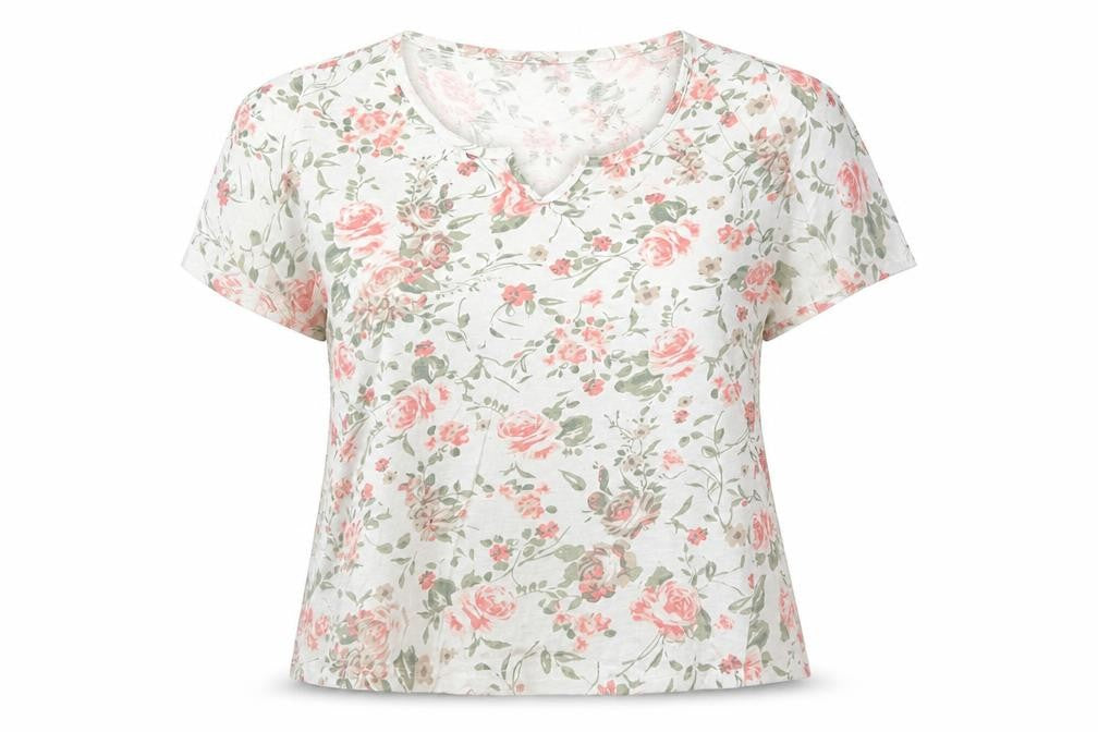 Isle Women Floral White Pink Cotton T-Shirt Size 18-20 L