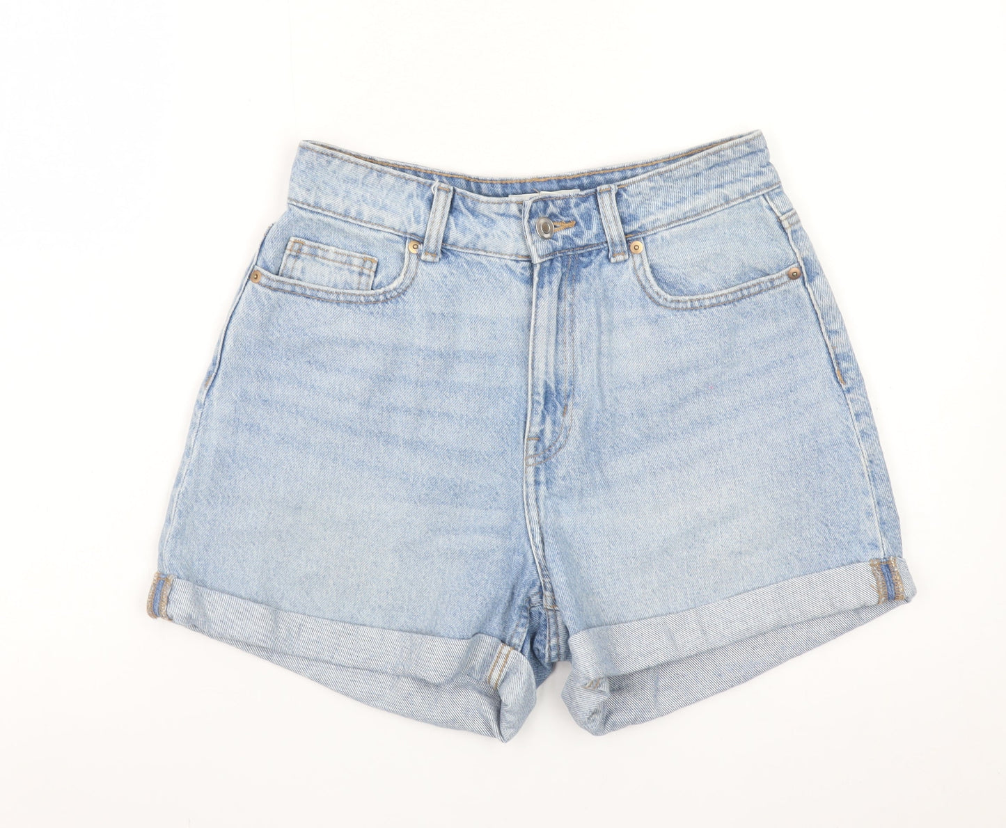 H&M Women Blue High Rise Denim Mom Shorts Size 8 Cotton