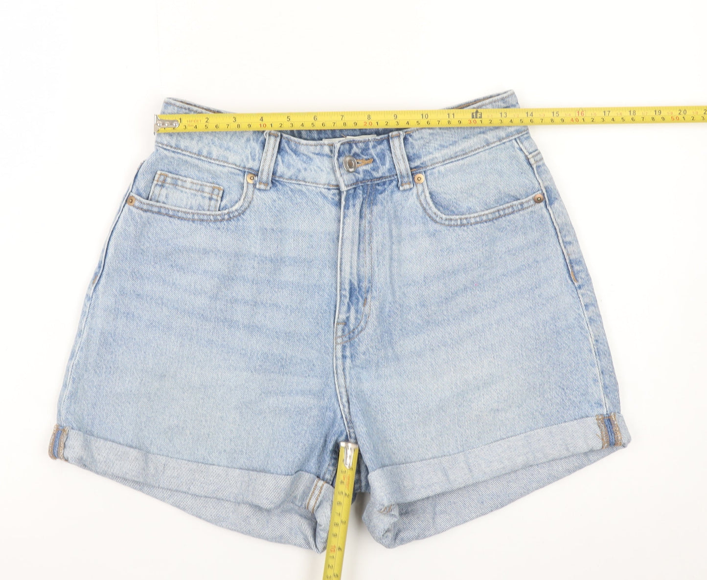 H&M Women Blue High Rise Denim Mom Shorts Size 8 Cotton