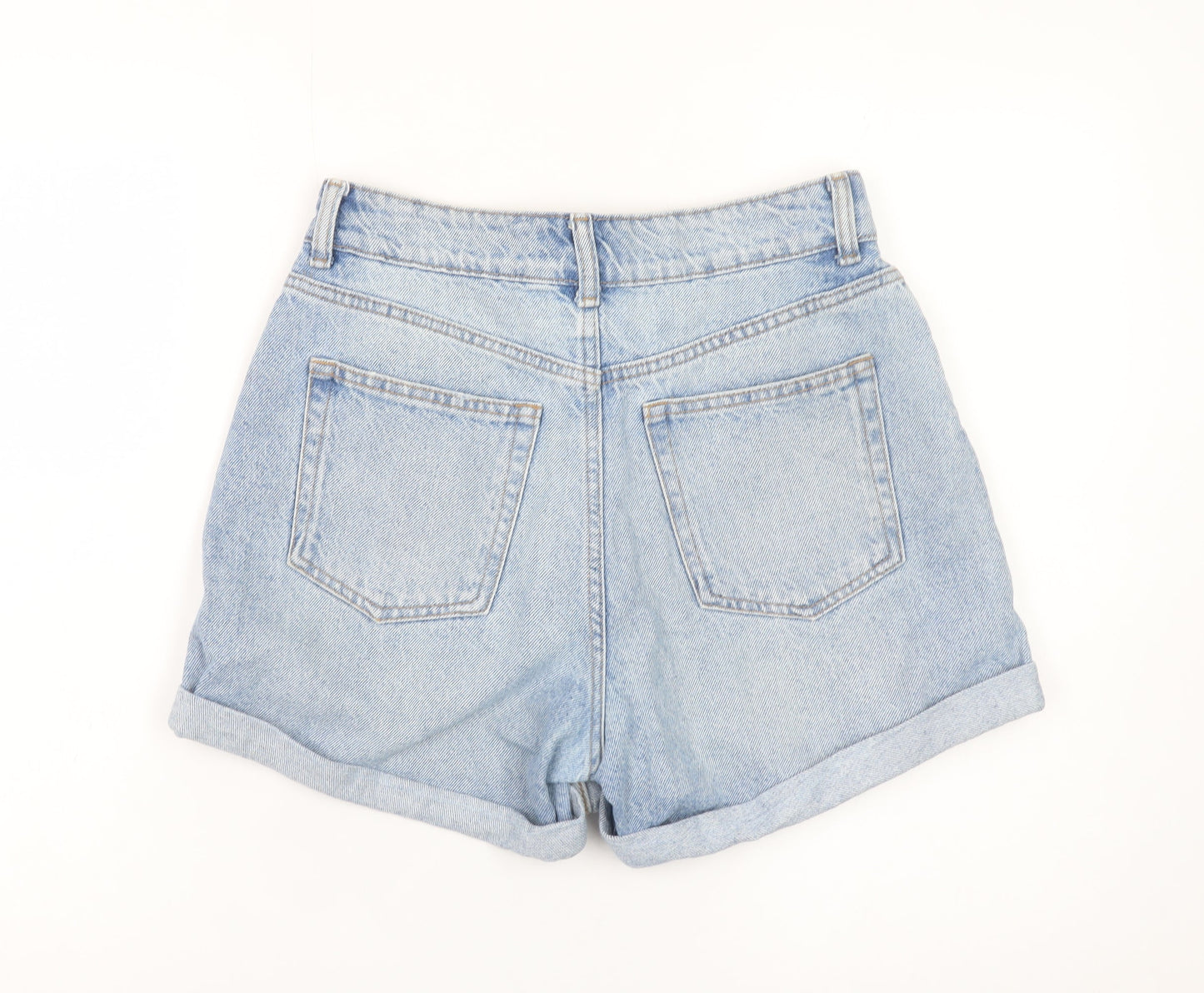 H&M Women Blue High Rise Denim Mom Shorts Size 8 Cotton