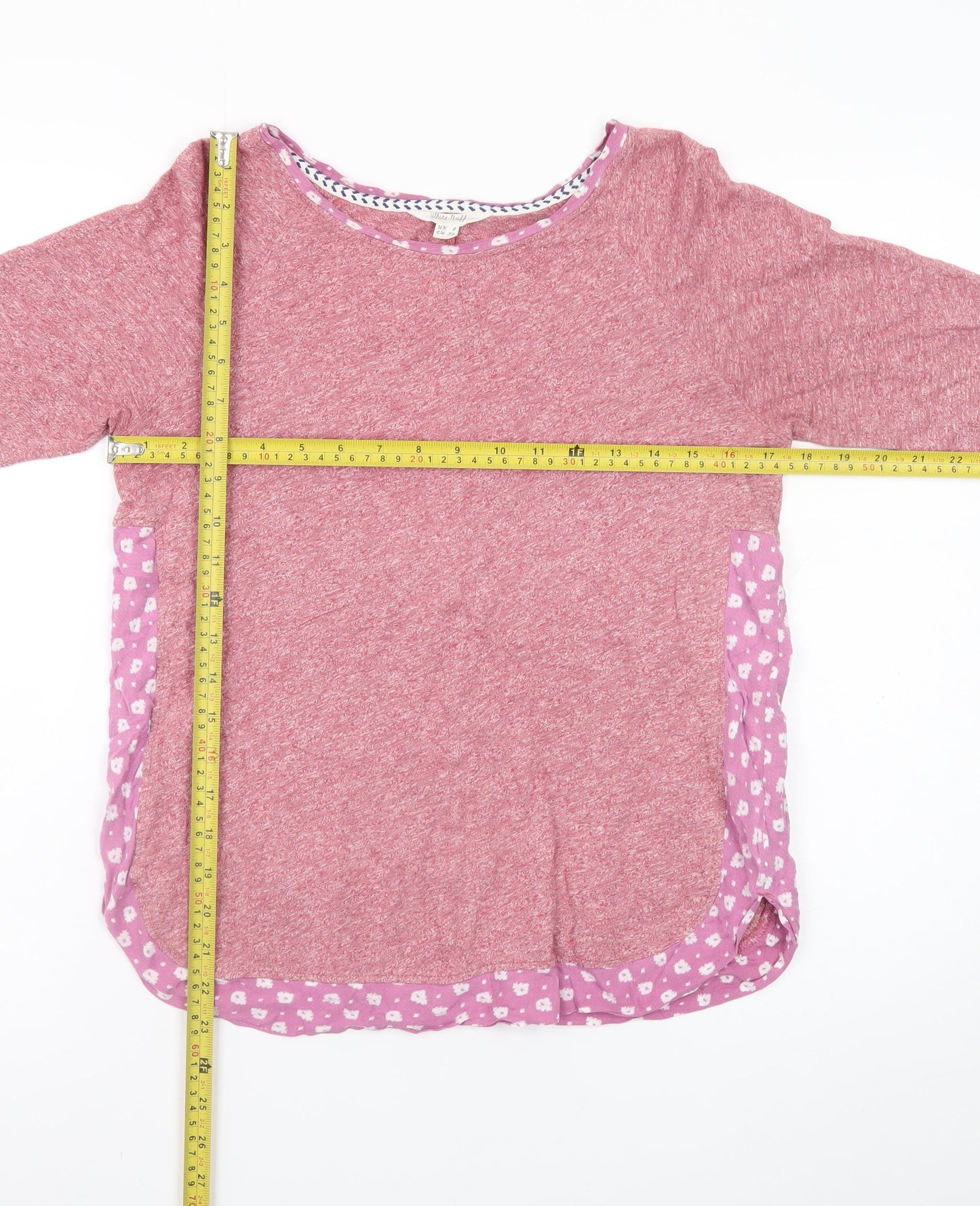 White Stuff Women’s Pink Cotton 3/4 Sleeve Boat Neck T-Shirt Size 8