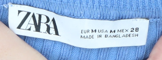 ZARA Women Blue Roll Neck Ribbed Knit Top Size 12 Slim Fit