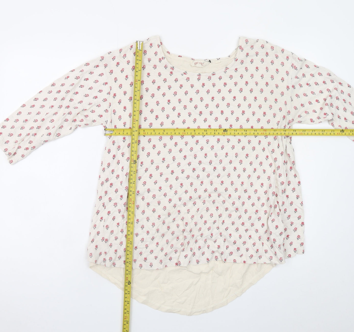 Fat Face Womens Ivory Floral 3/4 Sleeve Tunic Blouse Size 14