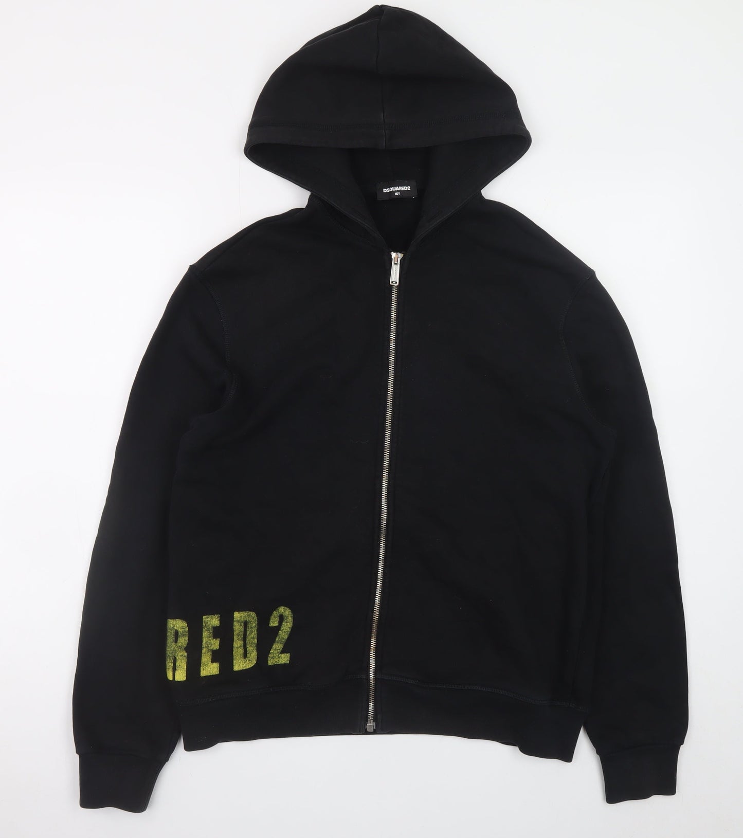 Dsquared2 Boys Black Full Zip Hoodie 16 Years Cotton Blend Graphic Print