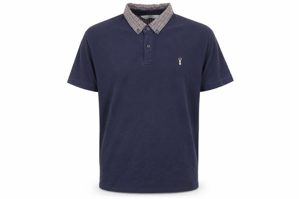 Next Men's Blue Check Collar Polo Shirt XL Cotton Casual