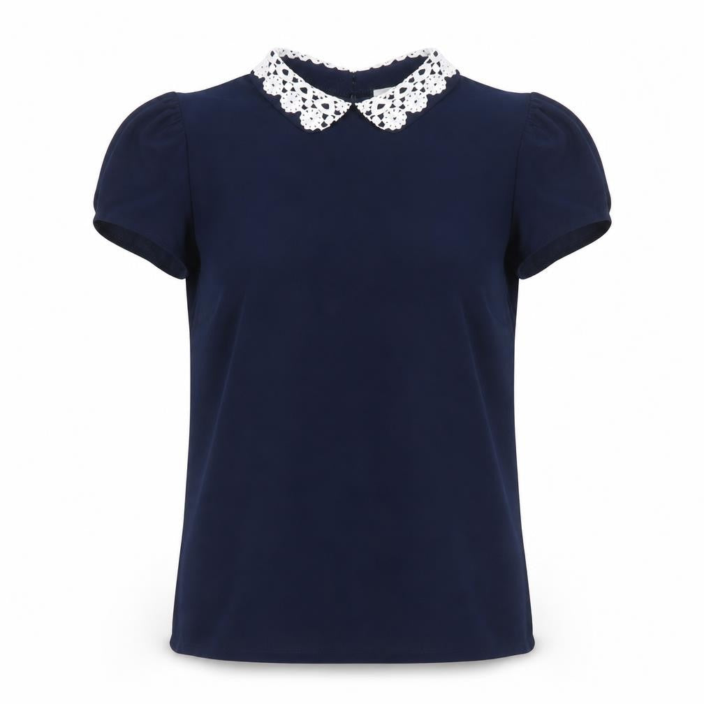 Savida Women’s Blue Collared Crochet Blouse Size 10
