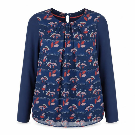 Boden Womens Blue Floral Long Sleeve Tunic Blouse Size 10