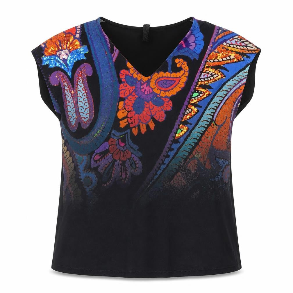 Desigual Womens Multicoloured V-Neck Lyocell T-Shirt Size 12