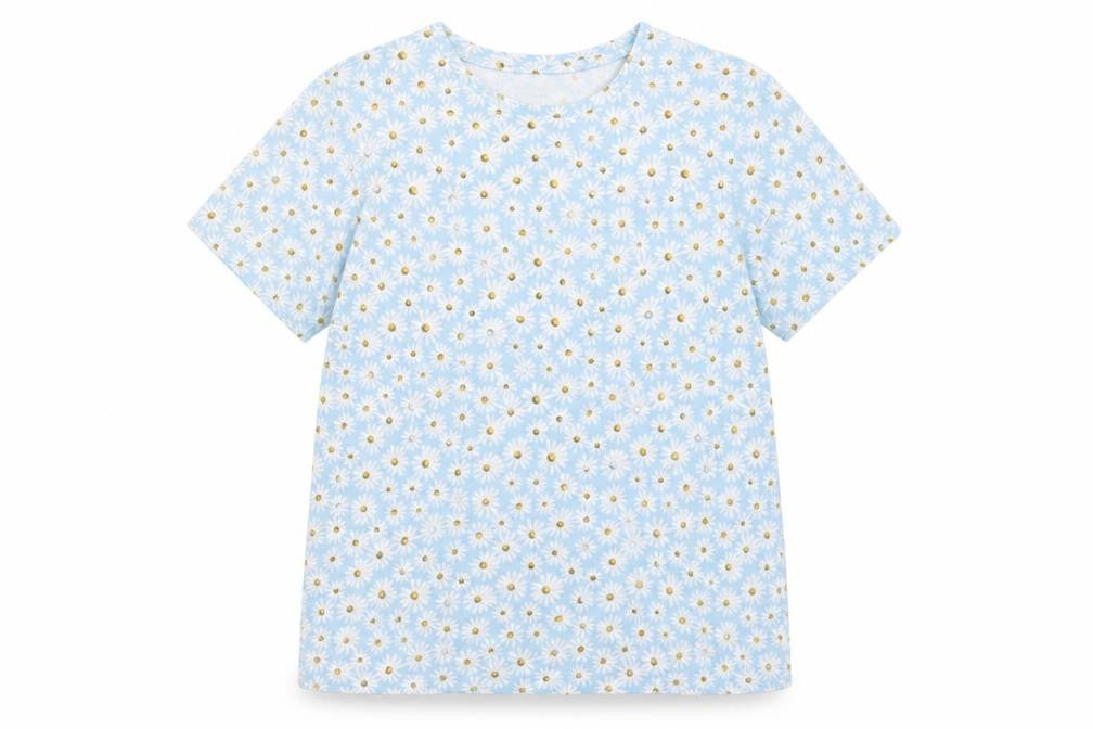 Dunnes Womens Blue Floral Cotton T-Shirt Size S