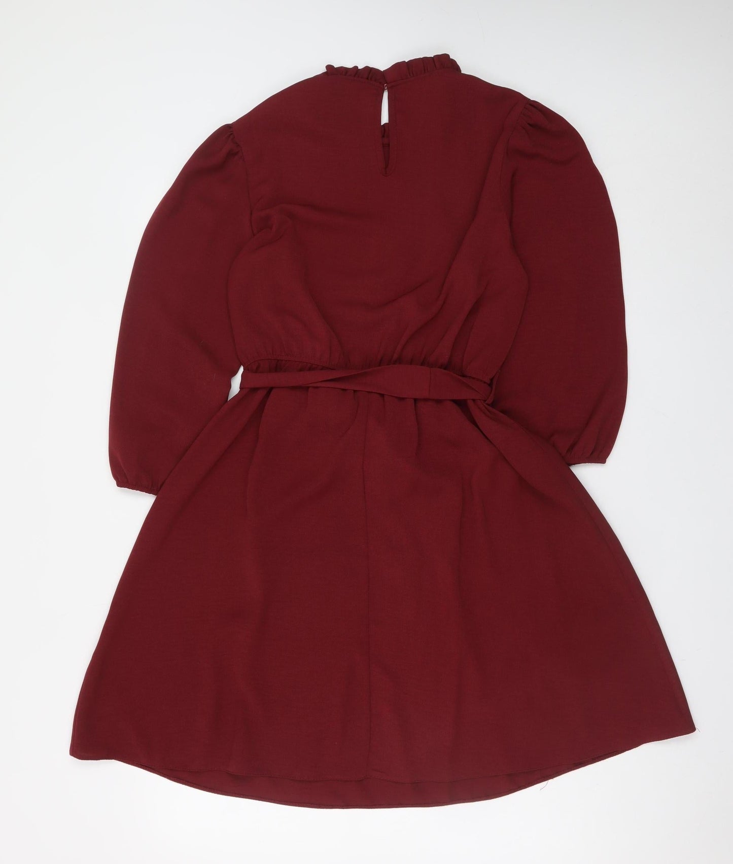 New Look Women Red A-Line Short Dress Size 14 3/4 Sleeve Belted