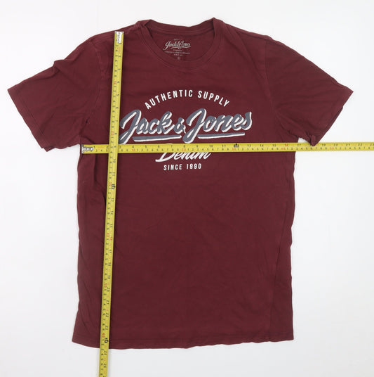 Jack & Jones Unisex Red Cotton Short Sleeve Basic T-Shirt S
