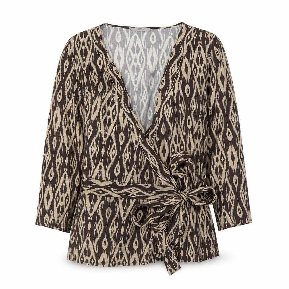 Marks & Spencer Women Brown Geometric Wrap Blouse Size 14