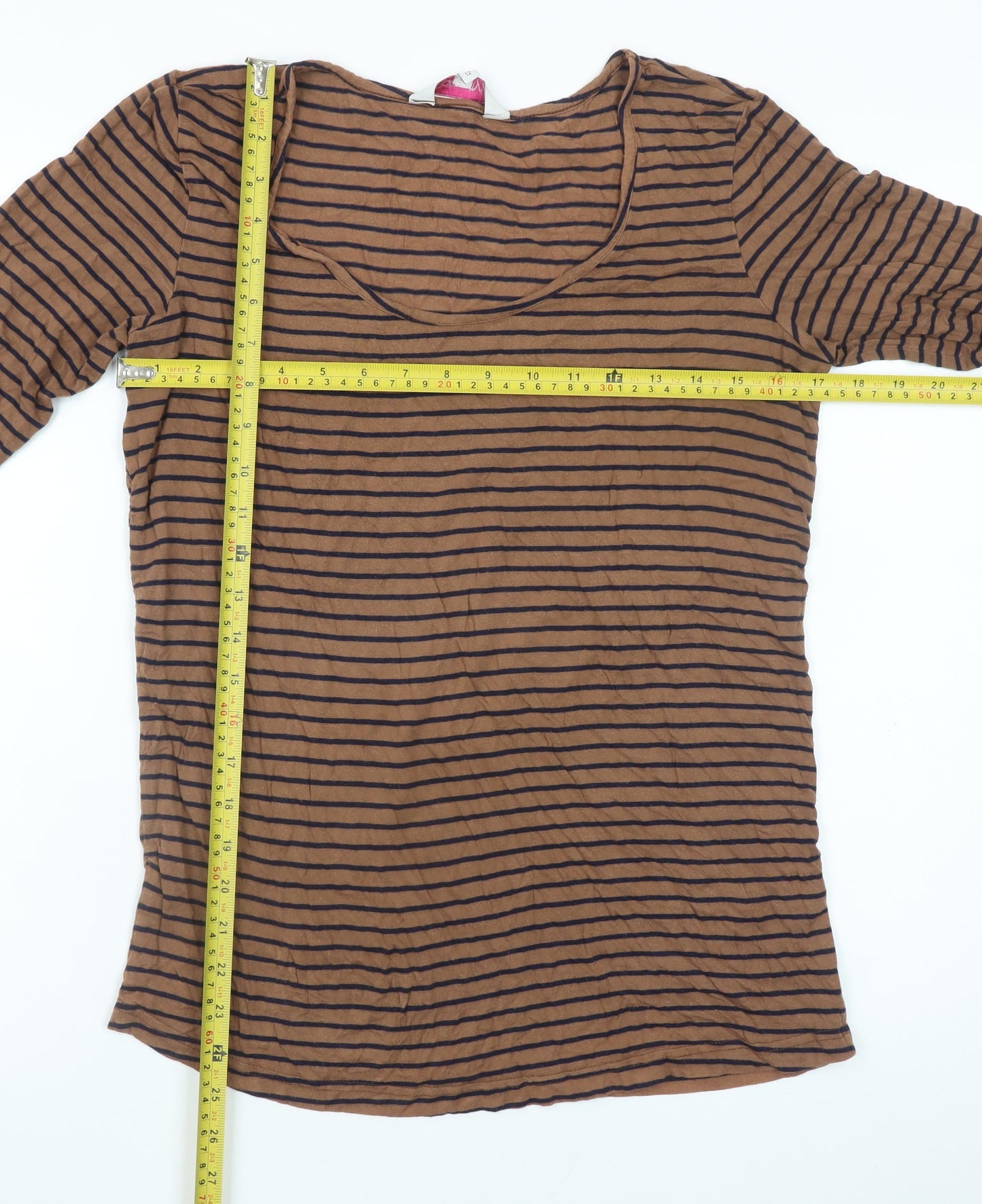 Red Herring Maternity Brown Striped 3/4 Sleeve Top Size 12