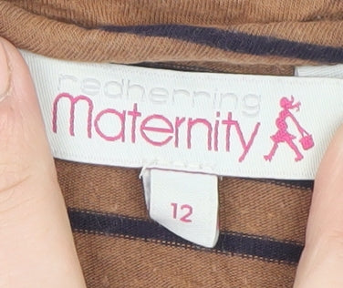 Red Herring Maternity Brown Striped 3/4 Sleeve Top Size 12