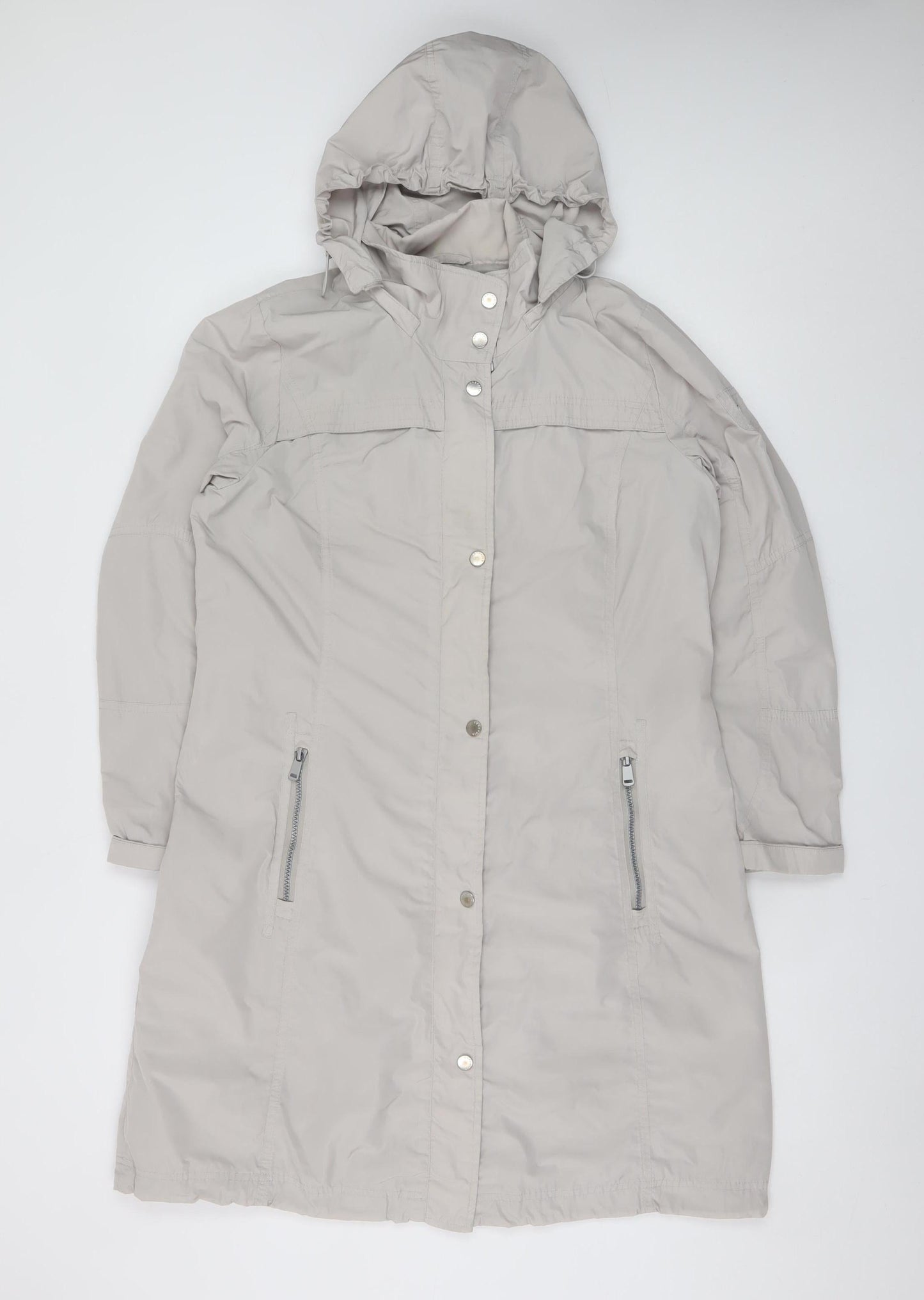 Concept K Women Beige Long Hooded Rain Coat Size 10 Regular